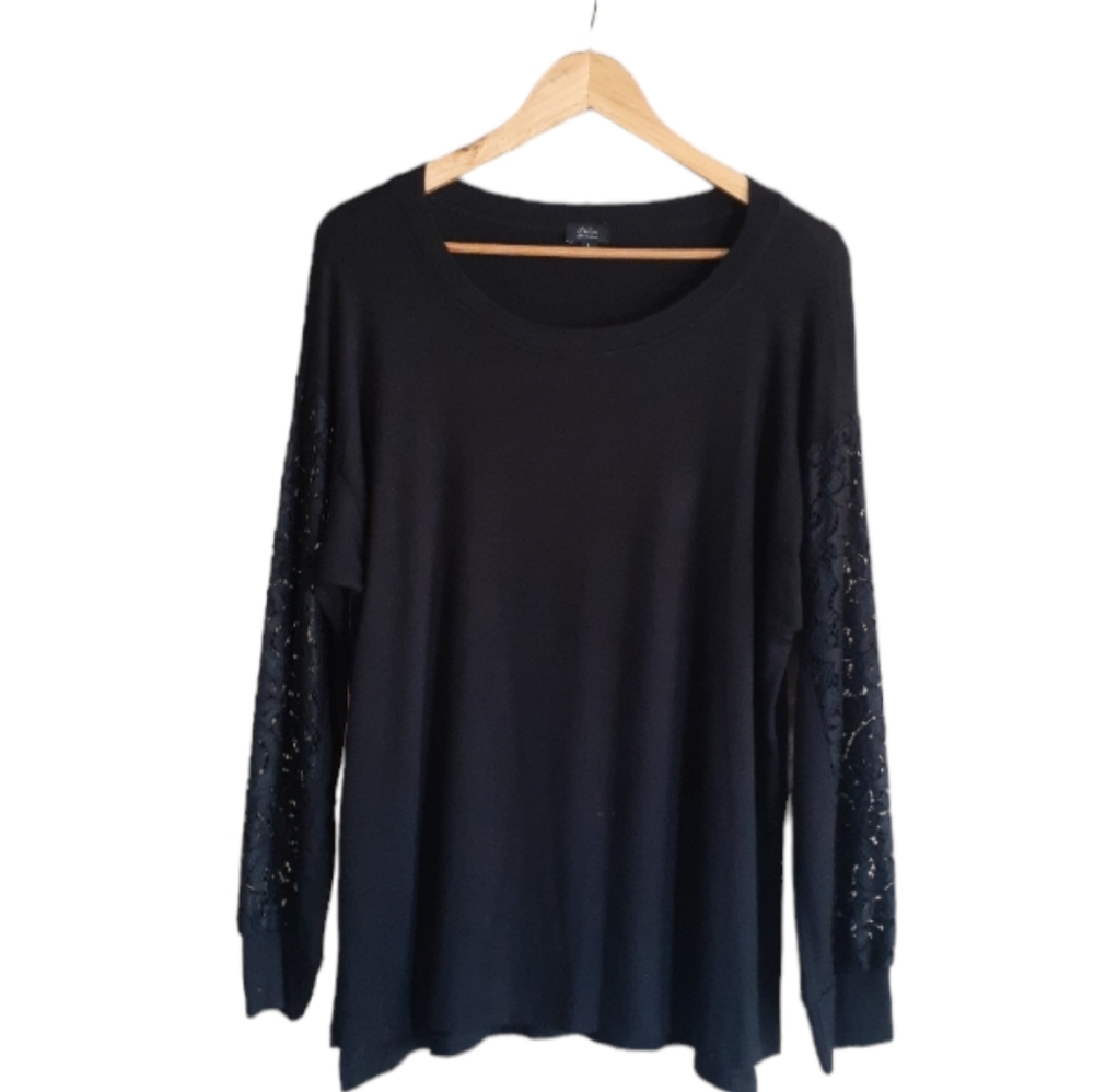 Storm Los Angeles Women's Jersey Top Lace Sleeves Black Size Large